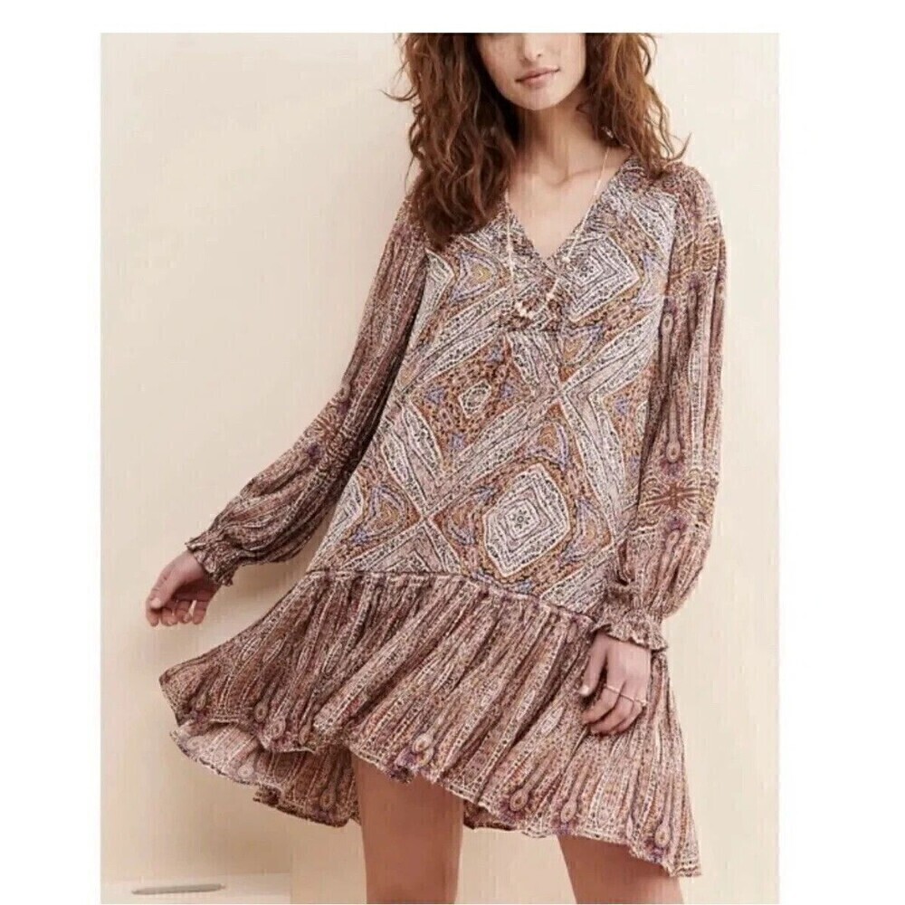 ANTHROPOLOGIE SABIA BOHO MIDI DRESS Size XS Floral Pilgrim Tunic Flounce